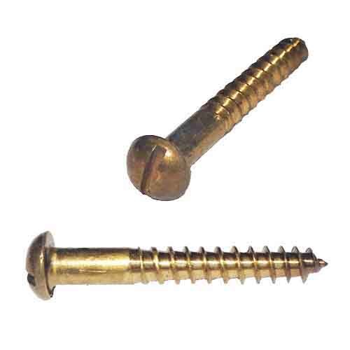 RWS18114B #18 X 1-1/4" Round Head, Slotted, Wood Screw, Brass